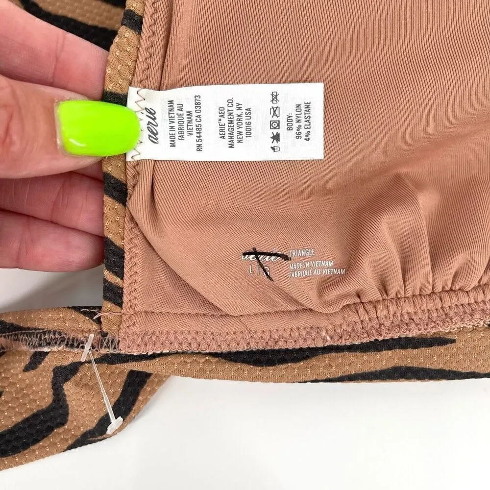 NWOT‎ Aerie Pique Animal Print Triangle Bikini Top Women Large Tan Black